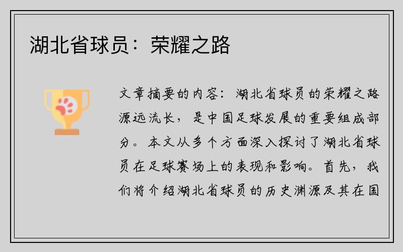 湖北省球员：荣耀之路